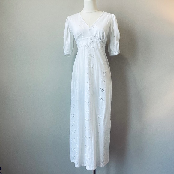 ASOS DESIGN Eyelet Tea Maxi Dress with Puff Sleeves - 8P - Picture 4 of 12